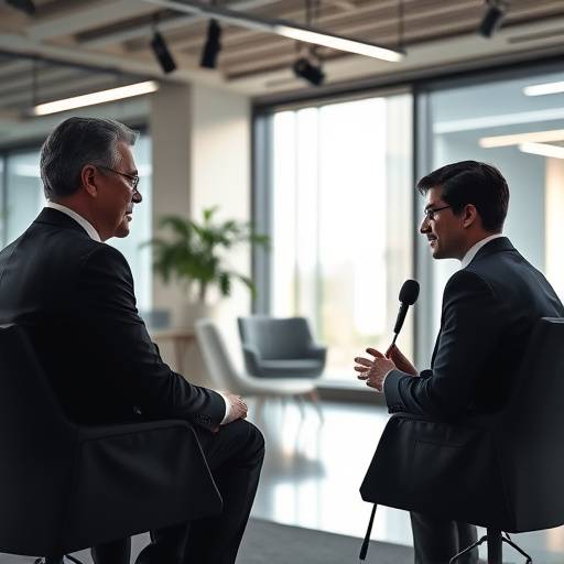 Imagen de un entrevistador liderando una entrevista estructurada con un candidato en una oficina moderna.