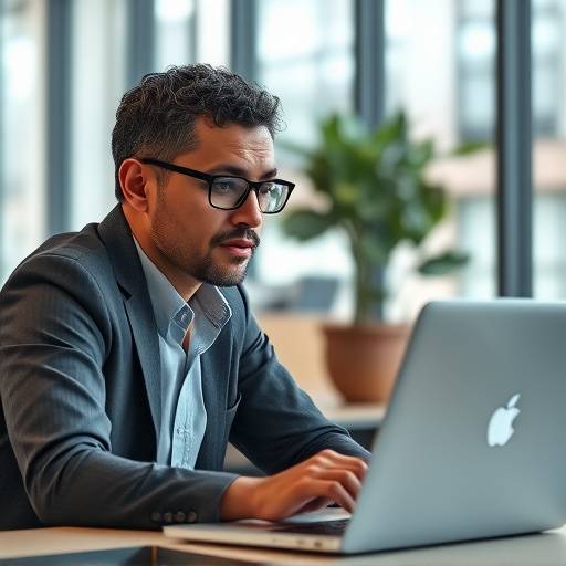 Un entrevistador realiza una entrevista técnica en un entorno de oficina con equipo informático.
