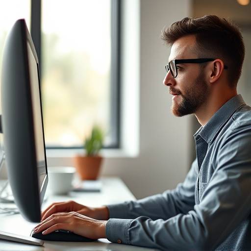 Un reclutador usando una computadora para gestionar el proceso de reclutamiento digital.